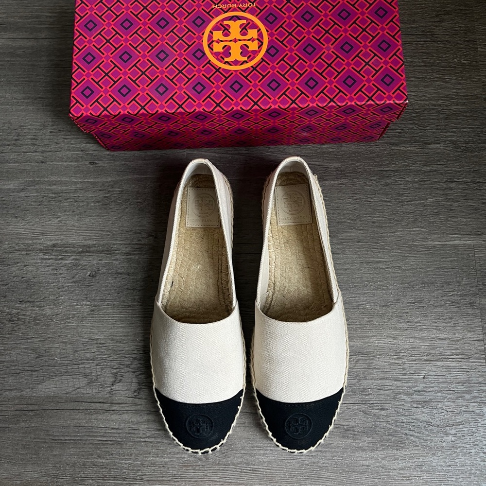 Tory Burch Women's Color-Block Espadrille Flats Cream and Black